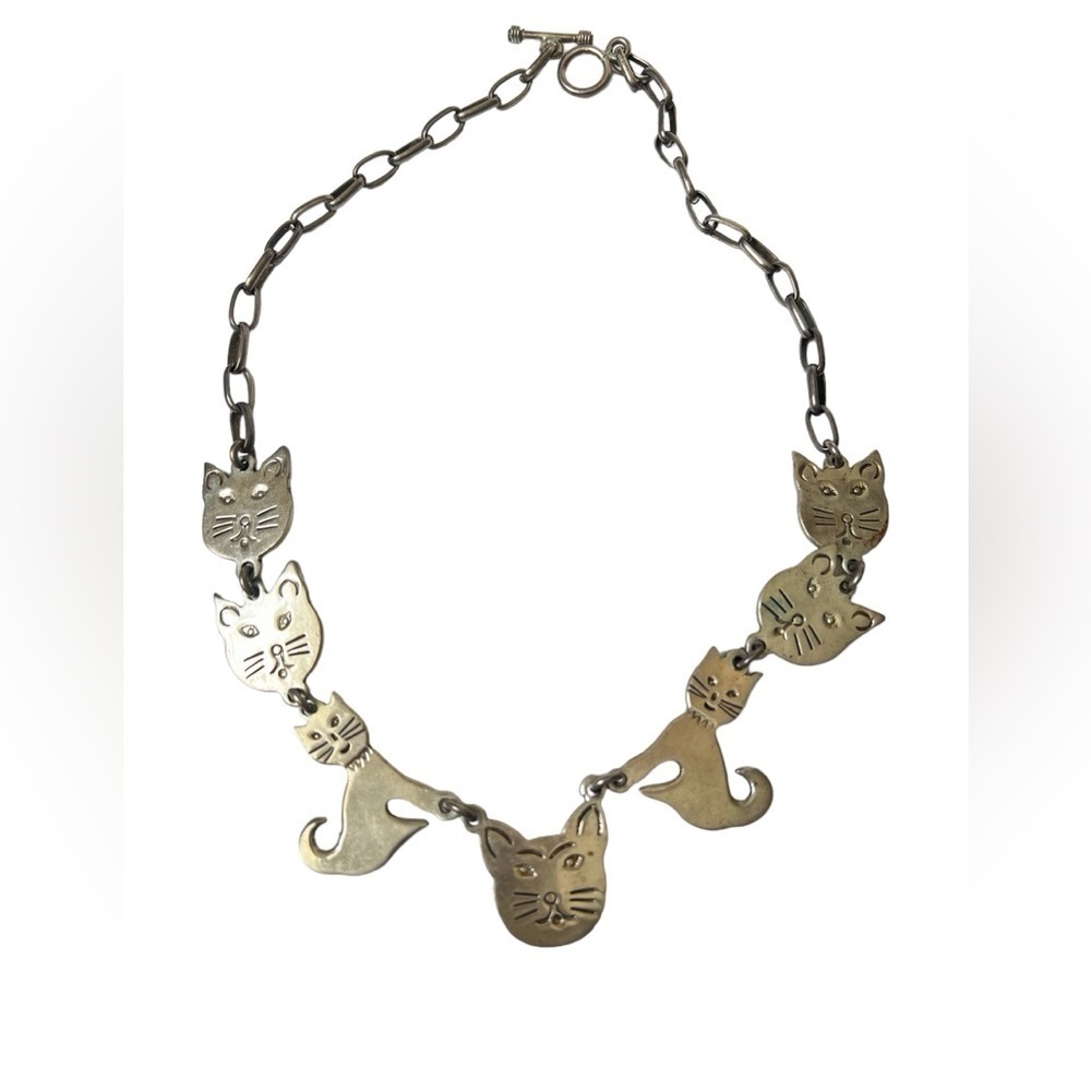 Vintage Sterling Silver Cat Necklace